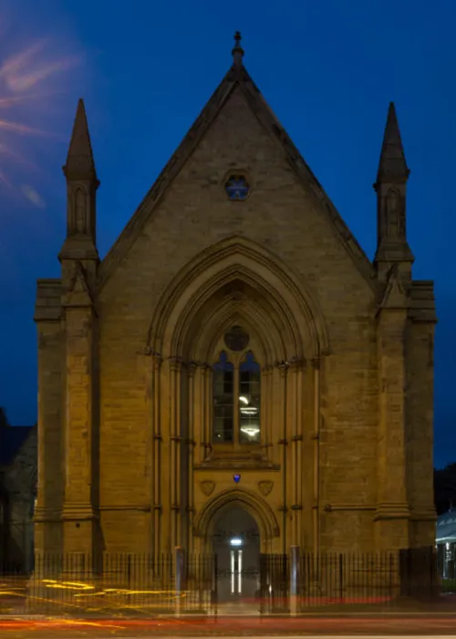 The Chapel by night. The former Welsh Baptist Chapel in Manchester
